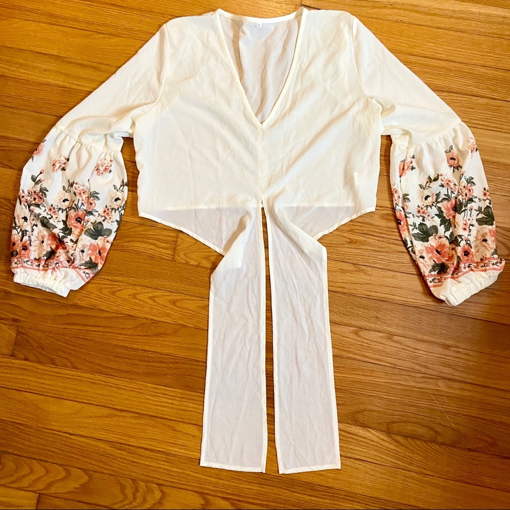 NWOT Cropped Tie-Waist Shirt